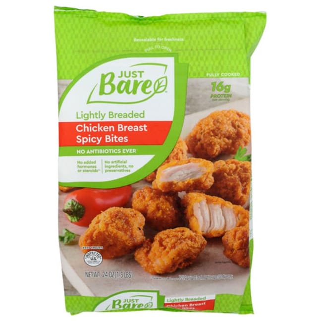 Just Bare Lightly Breaded Chicken Breast Spicy Bites. Good quality chicken,  tasty, easy to prepare - just not spicy at all. : r/frozendinners